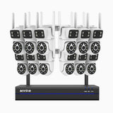 WCDS400 - Kit videosorveglianza wireless 16 canali con 12 telecamere 4 MPX, WiFi dual-band 2,4/5 GHz Pro, rilevamento umano AI, audio bidirezionale, rotazione 350° e inclinazione 90°, compatibile con Alexa