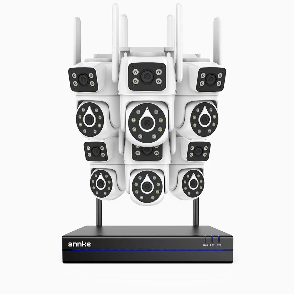 WCDS400 - Kit videosorveglianza wireless 8 canali con 6 telecamere 4 MPX, WiFi dual-band 2,4/5 GHz Pro, rilevamento umano AI, audio bidirezionale, rotazione 350° e inclinazione 90°, compatibile con Alexa
