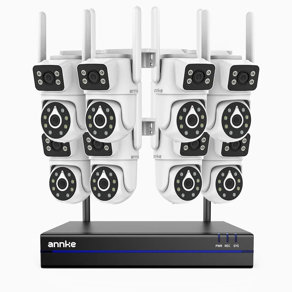 WCDS400 - Kit videosorveglianza wireless 8 canali con 8 telecamere 4 MPX, WiFi dual-band 2,4/5 GHz Pro, rilevamento umano AI, audio bidirezionale, rotazione 350° e inclinazione 90°, compatibile con Alexa