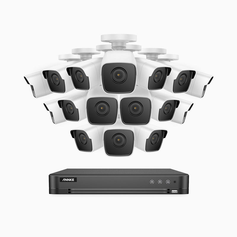 E500 – Kit videosorveglianza analogica 16 canali con 16 telecamere 5 MPX, H.265+ Smart DVR con rilevamento di veicoli e umani