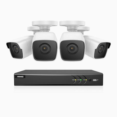 E500 – Kit videosorveglianza analogica 8 canali con 4 telecamere 5 MPX, H.265+ Smart DVR con rilevamento di veicoli e umani