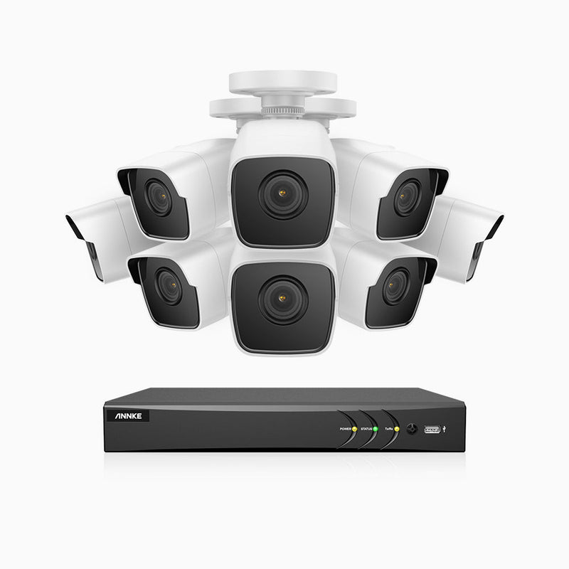 E500 – Kit videosorveglianza analogica 8 canali con 8 telecamere 5 MPX, H.265+ Smart DVR con rilevamento di veicoli e umani