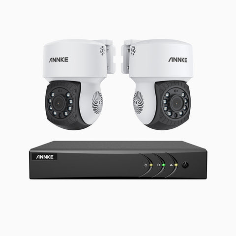 APTK200 - Kit videosorveglianza analogica 4 canali con 2 telecamere 1080p, panoramica a 350° e inclinazione a 90°, visione notturna IR da 100 m, resistente alle intemperie IP65