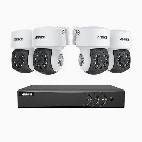 APTK200 - Kit videosorveglianza analogica 4 canali con 4 telecamere 1080p, panoramica a 350° e inclinazione a 90°, visione notturna IR da 100 m, resistente alle intemperie IP65