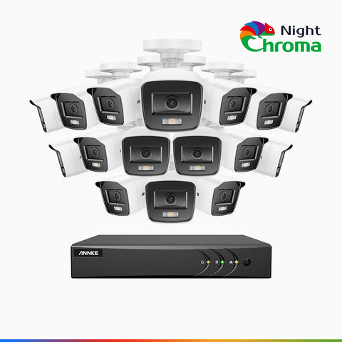 NightChroma<sup>TM</sup> NAK200 - Kit videosorveglianza 16 canali con 16 telecamere 1080p, visione notturna a colori Acme, f / 1.0 Super Apertura, 0.001 Lux, 121° FoV, Allineamento Attivo