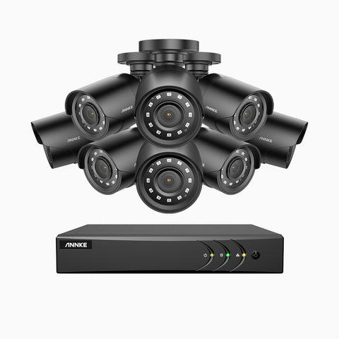 E200 - Kit videosorveglianza analogica 16 canali con 8 telecamere 1080p, H.265+ Smart DVR con rilevamento di veicoli e umani, Visione notturna Infrarossi, IP66, WDR digitale
