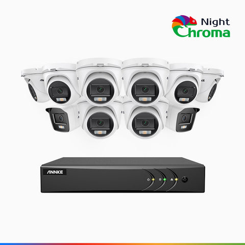 NightChroma<sup>TM</sup> NAK200 - Kit videosorveglianza 16 canali 1080p, 2 telecamere bullet e 8 telecamere turret, visione notturna a colori Acme, f / 1.0 Super Apertura, 0.001 Lux, 121° FoV, Allineamento Attivo