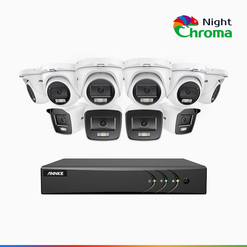 NightChroma<sup>TM</sup> NAK200 - Kit videosorveglianza 16 canali 1080p, 4 telecamere bullet e 6 telecamere turret, visione notturna a colori Acme, f / 1.0 Super Apertura, 0.001 Lux, 121° FoV, Allineamento Attivo
