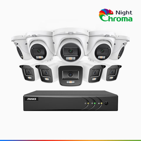 NightChroma<sup>TM</sup> NAK200 - Kit videosorveglianza 16 canali 1080p, 5 telecamere bullet e 5 telecamere turret, visione notturna a colori Acme, f / 1.0 Super Apertura, 0.001 Lux, 121° FoV, Allineamento Attivo