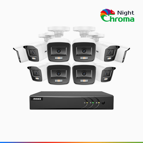 NightChroma<sup>TM</sup> NAK200 - Kit videosorveglianza 16 canali con 10 telecamere 1080p, visione notturna a colori Acme, f / 1.0 Super Apertura, 0.001 Lux, 121° FoV, Allineamento Attivo