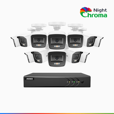 NightChroma<sup>TM</sup> NAK200 - Kit videosorveglianza 16 canali con 12 telecamere 1080p, visione notturna a colori Acme, f / 1.0 Super Apertura, 0.001 Lux, 121° FoV, Allineamento Attivo