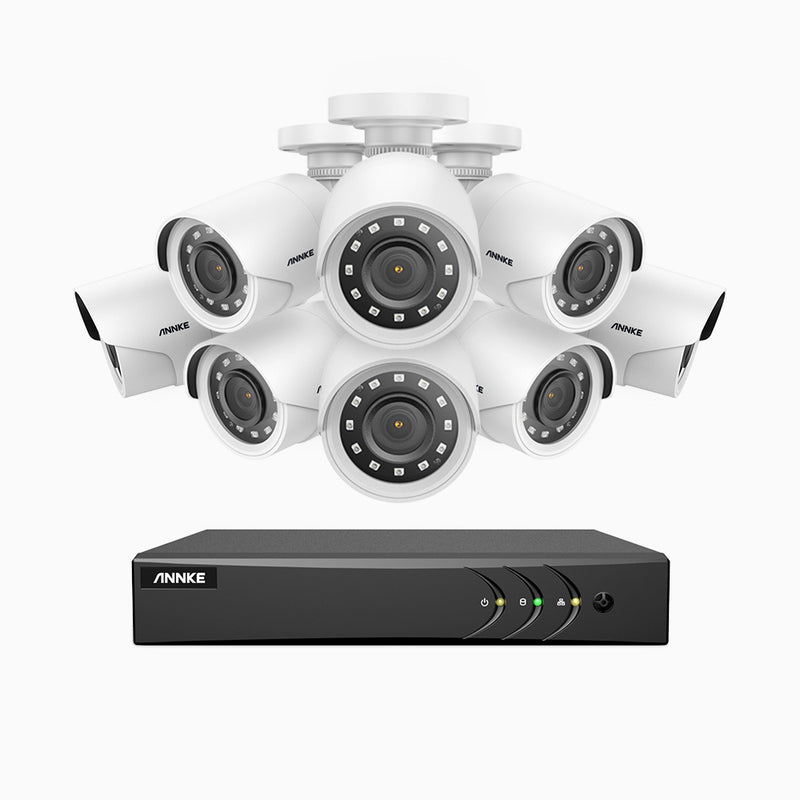 E200 - Kit videosorveglianza analogica 8 canali con 8 telecamere 1080p, H.265+ Smart DVR con rilevamento di veicoli e umani, Visione notturna Infrarossi, IP66, WDR digitale