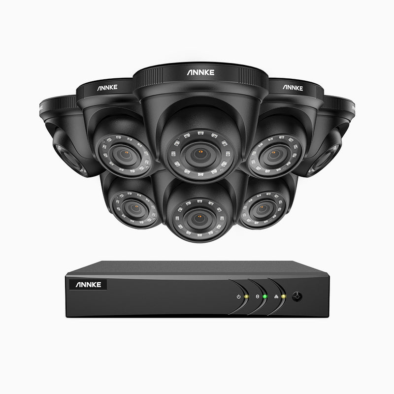 E200 - Kit videosorveglianza analogica 8 canali con 8 telecamere 1080p, H.265+ Smart DVR con rilevamento di veicoli e umani, Visione notturna Infrarossi, IP66, WDR digitale