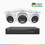 NightChroma<sup>TM</sup> NAK200 - Kit videosorveglianza 8 canali con 3 telecamere 1080p, visione notturna a colori Acme, f / 1.0 Super Apertura, 0.001 Lux, 121° FoV, Allineamento Attivo