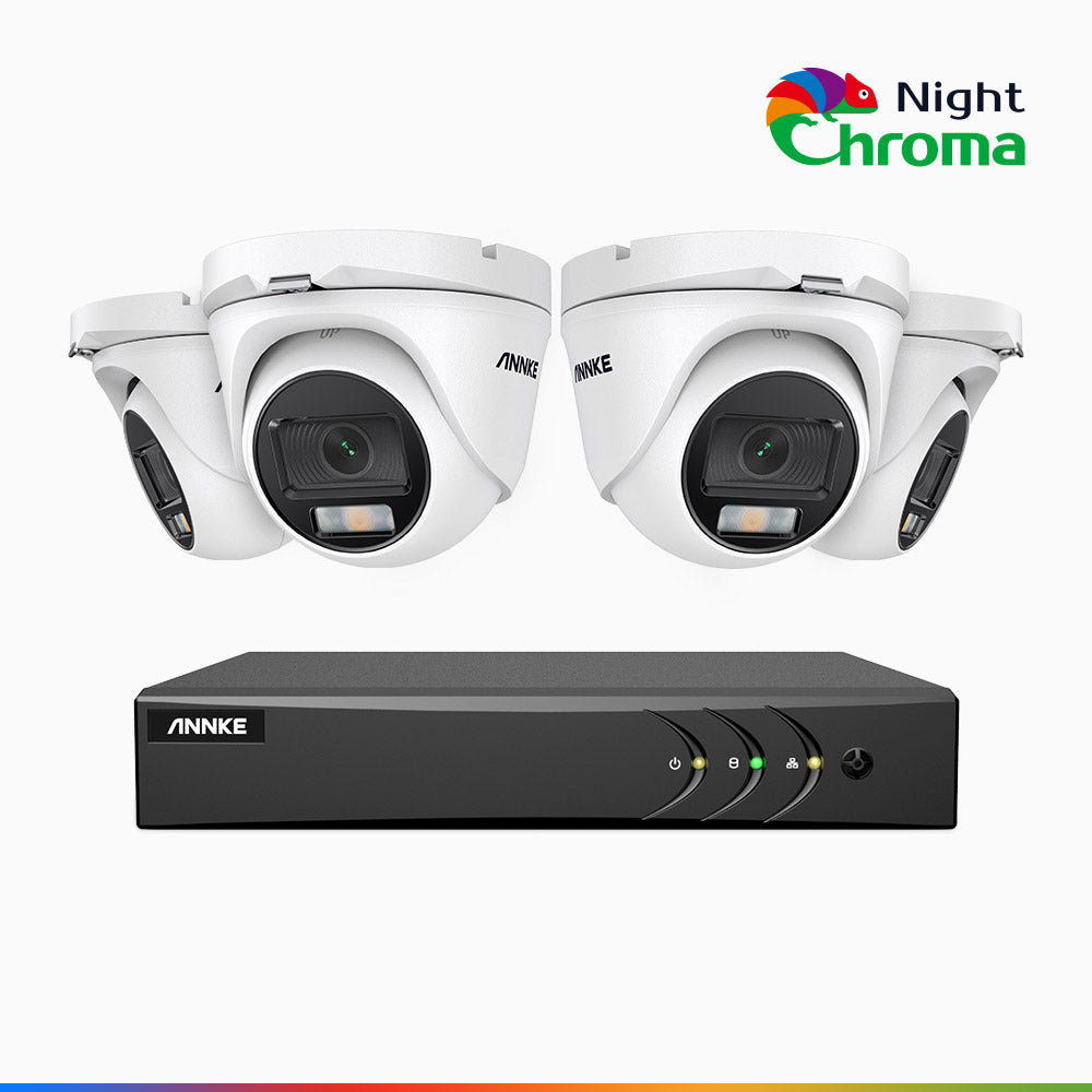 NightChroma<sup>TM</sup> NAK200 - Kit videosorveglianza 8 canali con 4 telecamere 1080p, visione notturna a colori Acme, f / 1.0 Super Apertura, 0.001 Lux, 121° FoV, Allineamento Attivo