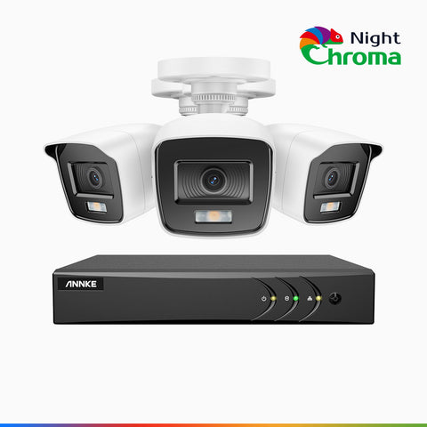 NightChroma<sup>TM</sup> NAK200 - Kit videosorveglianza 8 canali con 3 telecamere 1080p, visione notturna a colori Acme, f / 1.0 Super Apertura, 0.001 Lux, 121° FoV, Allineamento Attivo