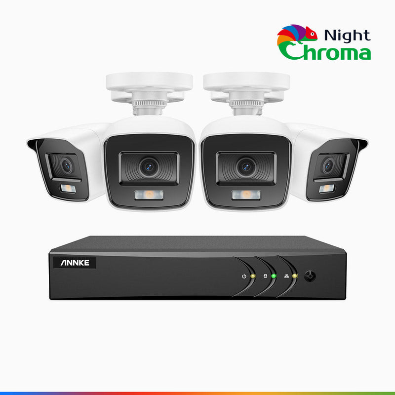 NightChroma<sup>TM</sup> NAK200 - Kit videosorveglianza 8 canali con 4 telecamere 1080p, visione notturna a colori Acme, f / 1.0 Super Apertura, 0.001 Lux, 121° FoV, Allineamento Attivo
