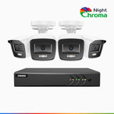 NightChroma<sup>TM</sup> NAK200 - Kit videosorveglianza 8 canali con 4 telecamere 1080p, visione notturna a colori Acme, f / 1.0 Super Apertura, 0.001 Lux, 121° FoV, Allineamento Attivo