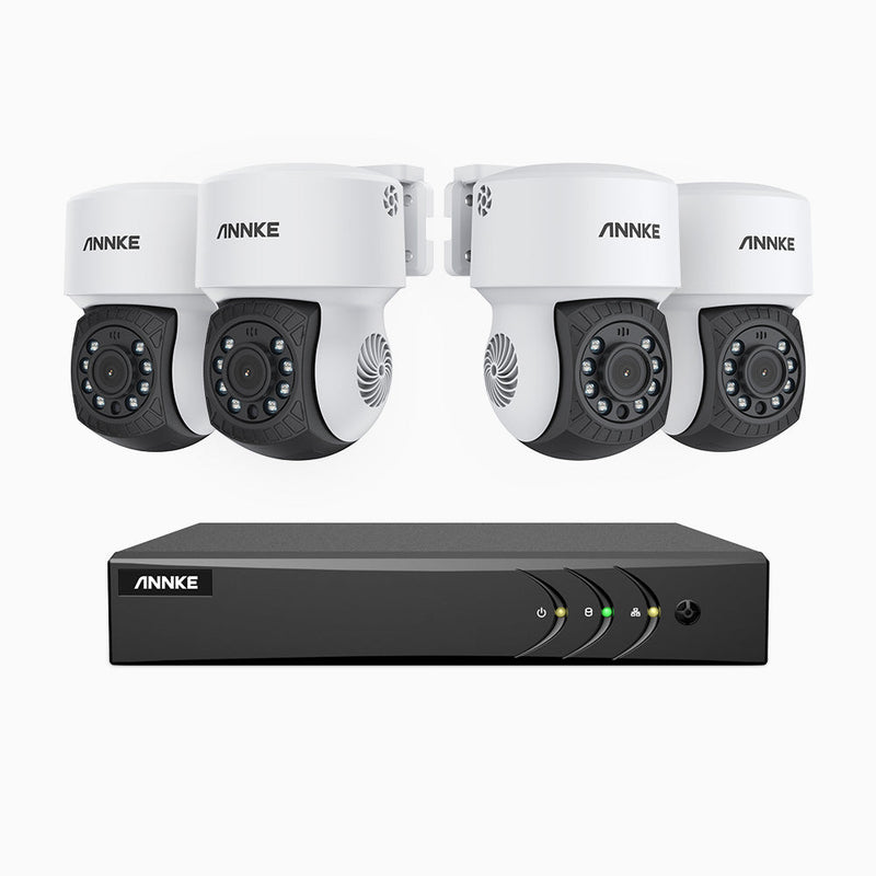 APTK200 - Kit videosorveglianza analogica 8 canali con 4 telecamere 1080p, panoramica a 350° e inclinazione a 90°, visione notturna IR da 100 m, resistente alle intemperie IP65