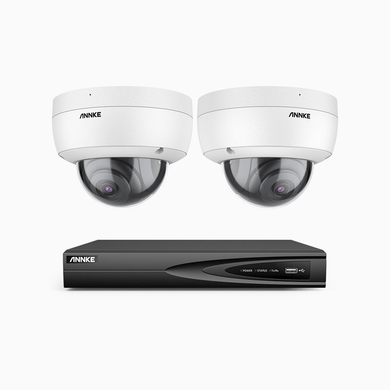 H500 - Kit videosorveglianza PoE 4 canali con 2 telecamere 5 MPX, EXIR Visione Notturna, microfono integrato, IP67, supporta ONVIF e RTSP