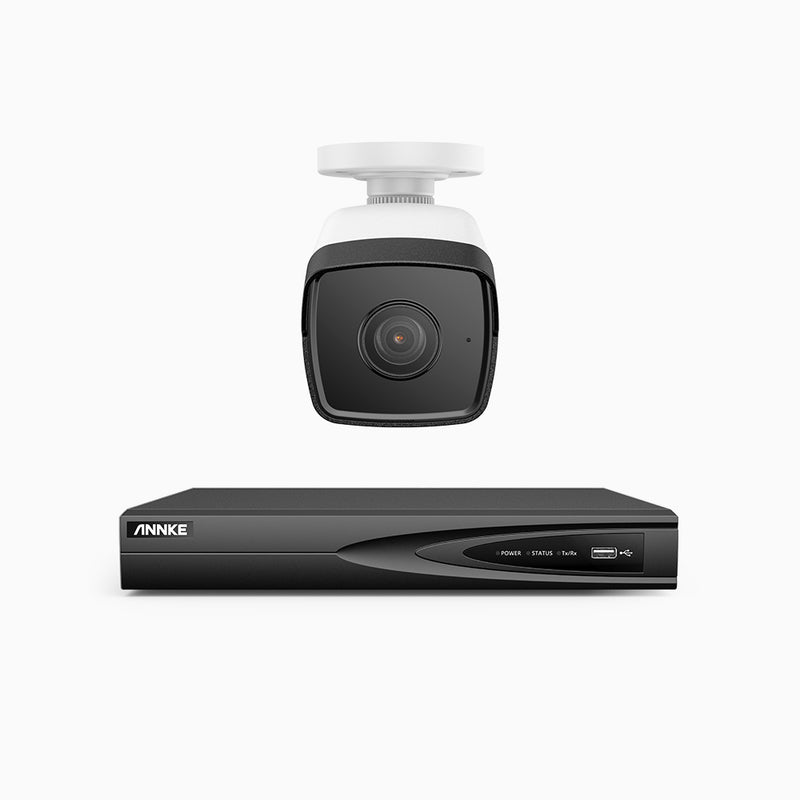 H500 - Kit videosorveglianza PoE 4 canali con 1 telecamera 5 MPX, EXIR Visione Notturna, microfono integrato, IP67, supporta ONVIF e RTSP