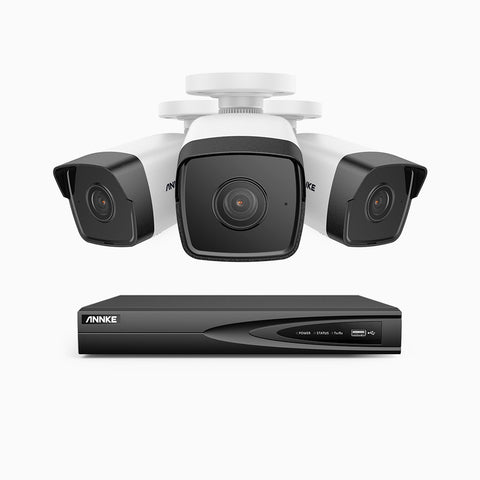 H500 - Kit videosorveglianza PoE 4 canali con 3 telecamere 5 MPX, EXIR Visione Notturna, microfono integrato, IP67, supporta ONVIF e RTSP