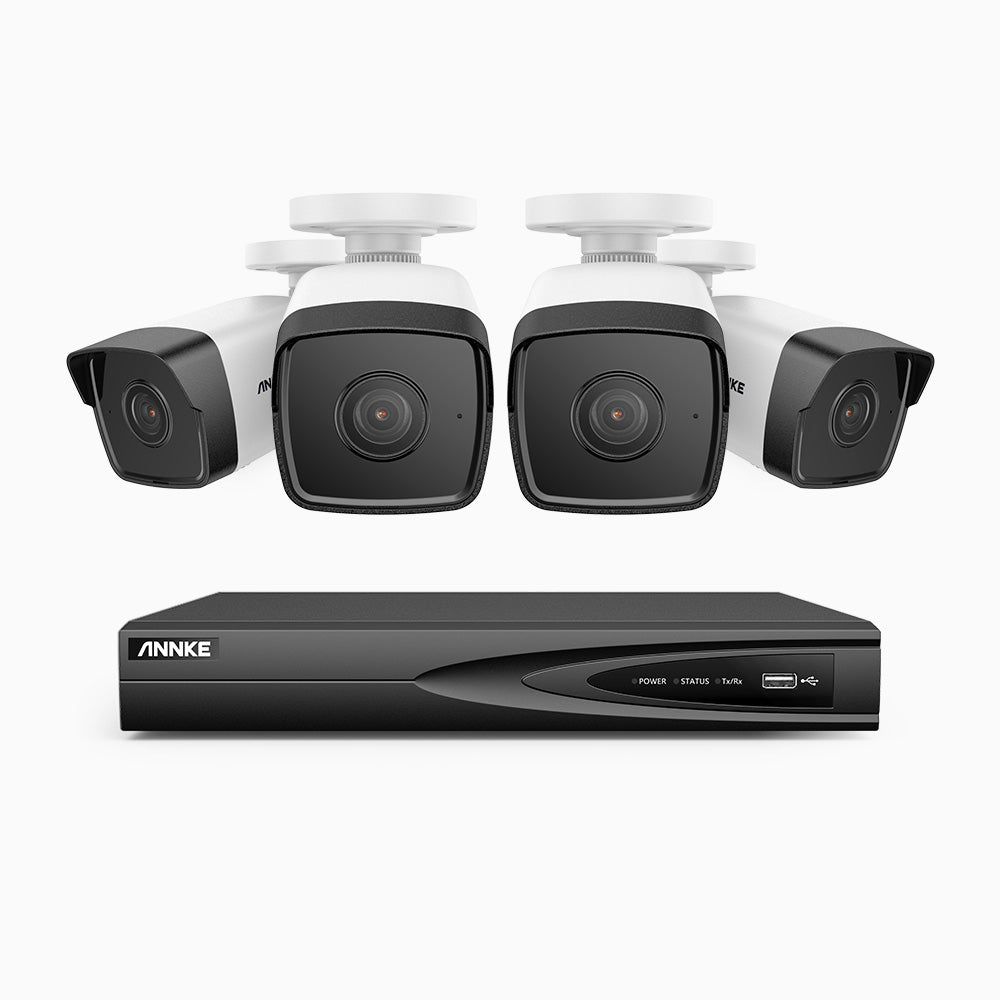 H800 - Kit videosorveglianza PoE 4 canali con 4 telecamere 8 MPX (4K), riconoscere di persone e veicoli, visione notturna a colori e IR,microfono integrato, supporta ONVIF e RTSP