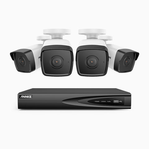 H800 - Kit videosorveglianza PoE 4 canali con 4 telecamere 8 MPX (4K), riconoscere di persone e veicoli, visione notturna a colori e IR,microfono integrato, supporta ONVIF e RTSP