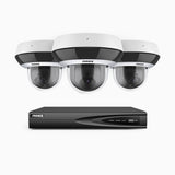 HCZ504 - Kit videosorveglianza PoE PTZ 4 canali con 3 telecamere 3K, zoom ottico 4X, resistente ai vandalismi IK10, obiettivo 2,8-12 mm, analisi intelligente del comportamento, visione notturna a colori e antiappannamento