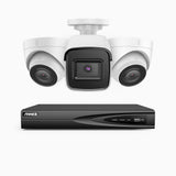 H800 - Kit videosorveglianza PoE 4 canali 8 MPX (4K), 1 telecamere bullet e 2 telecamera turret, visione notturna a colori e IR,microfono integrato, riconoscere di persone e veicoli, supporta ONVIF e RTSP