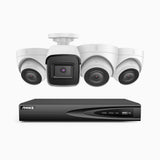 H800 - Kit videosorveglianza PoE 4 canali 8 MPX (4K), 1 telecamera bullet e 3 telecamere turret, visione notturna a colori e IR,microfono integrato, riconoscere di persone e veicoli, supporta ONVIF e RTSP