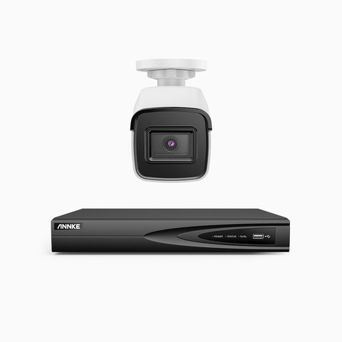H800 - Kit videosorveglianza PoE 4 canali con 1 telecamera 8 MPX (4K), riconoscere di persone e veicoli, visione notturna a colori e IR,microfono integrato, supporta ONVIF e RTSP