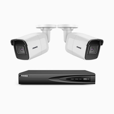 H800 - Kit videosorveglianza PoE 4 canali con 2 telecamere 8 MPX (4K), riconoscere di persone e veicoli, visione notturna a colori e IR,microfono integrato, supporta ONVIF e RTSP