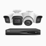 H800 - Kit videosorveglianza PoE 4 canali 8 MPX (4K), 3 telecamere bullet e 1 telecamera turret, visione notturna a colori e IR,microfono integrato, riconoscere di persone e veicoli, supporta ONVIF e RTSP