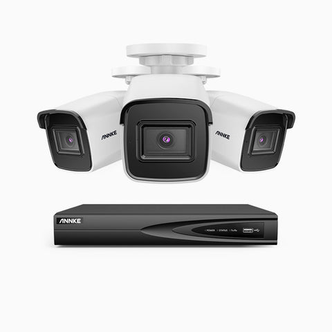 H800 - Kit videosorveglianza PoE 4 canali con 3 telecamere 8 MPX (4K), riconoscere di persone e veicoli, visione notturna a colori e IR,microfono integrato, supporta ONVIF e RTSP