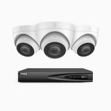 H800 - Kit videosorveglianza PoE 4 canali con 3 telecamere 8 MPX (4K), riconoscere di persone e veicoli, visione notturna a colori e IR,microfono integrato, supporta ONVIF e RTSP