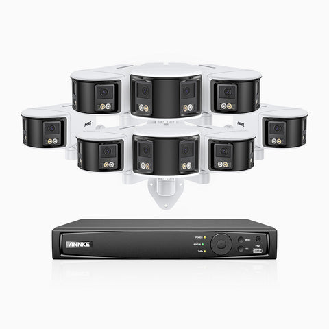 FDH600 - Kit videosorveglianza PoE 16 canali con 8 doppia lente telecamere 6 MPX, ultra grandangolo 180°, super apertura f/1.2, sensore BSI, visione notturna a colori, microfono incorporato