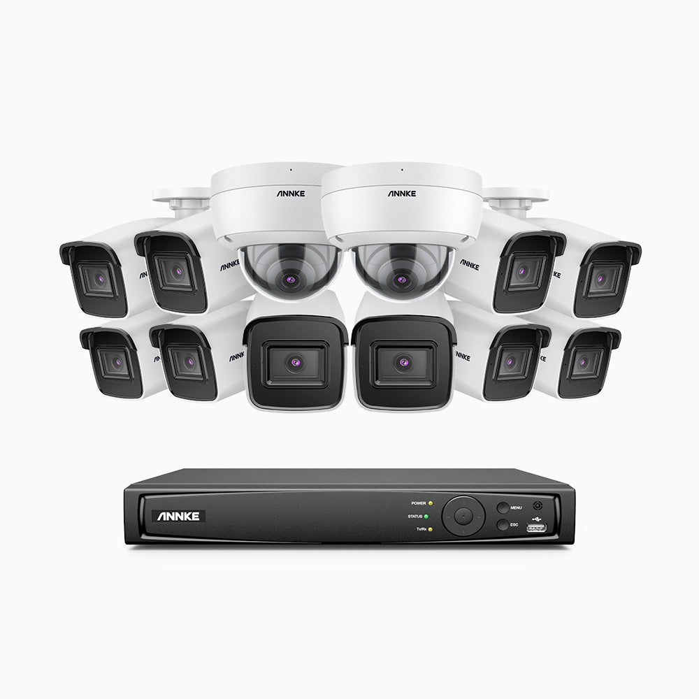 H800 - Kit videosorveglianza PoE 16 canali 8 MPX (4K), 10 telecamere bullet e 2 telecamere dome, resistente ai vandalismi IK10, visione notturna a colori e IR, microfono integrato, riconoscere di persone e veicoli, supporta ONVIF e RTSP