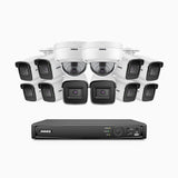 H800 - Kit videosorveglianza PoE 16 canali 8 MPX (4K), 10 telecamere bullet e 2 telecamere dome, resistente ai vandalismi IK10, visione notturna a colori e IR, microfono integrato, riconoscere di persone e veicoli, supporta ONVIF e RTSP