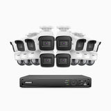 H800 - Kit videosorveglianza PoE 16 canali 8 MPX (4K), 10 telecamere bullet e 6 telecamere dome, resistente ai vandalismi IK10, visione notturna a colori e IR, microfono integrato, riconoscere di persone e veicoli, supporta ONVIF e RTSP