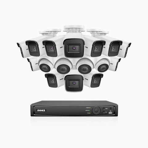 H800 - Kit videosorveglianza PoE 16 canali 8 MPX (4K), 12 telecamere bullet e 4 telecamere turret, visione notturna a colori e IR,microfono integrato, riconoscere di persone e veicoli, supporta ONVIF e RTSP