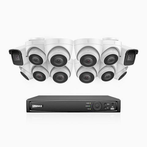 H800 - Kit videosorveglianza PoE 16 canali 8 MPX (4K), 2 telecamere bullet e 10 telecamere turret, visione notturna a colori e IR,microfono integrato, riconoscere di persone e veicoli, supporta ONVIF e RTSP