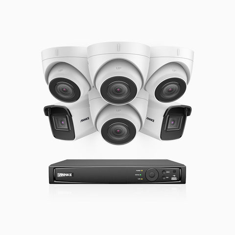 H800 - Kit videosorveglianza PoE 16 canali 8 MPX (4K), 2 telecamere bullet e 4 telecamere turret, visione notturna a colori e IR,microfono integrato, riconoscere di persone e veicoli, supporta ONVIF e RTSP