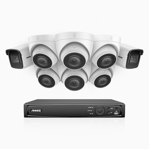 H800 - Kit videosorveglianza PoE 16 canali 8 MPX (4K), 2 telecamere bullet e 6 telecamere turret, visione notturna a colori e IR,microfono integrato, riconoscere di persone e veicoli, supporta ONVIF e RTSP