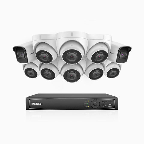 H800 - Kit videosorveglianza PoE 16 canali 8 MPX (4K), 2 telecamere bullet e 8 telecamere turret, visione notturna a colori e IR,microfono integrato, riconoscere di persone e veicoli, supporta ONVIF e RTSP