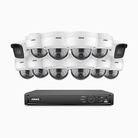 H800 - Kit videosorveglianza PoE 16 canali 8 MPX (4K), 2 telecamere bullet e 10 telecamere dome, resistente ai vandalismi IK10, visione notturna a colori e IR, microfono integrato, riconoscere di persone e veicoli, supporta ONVIF e RTSP