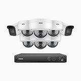 H800 - Kit videosorveglianza PoE 16 canali 8 MPX (4K), 2 telecamere bullet e 6 telecamere dome, resistente ai vandalismi IK10, visione notturna a colori e IR, microfono integrato, riconoscere di persone e veicoli, supporta ONVIF e RTSP