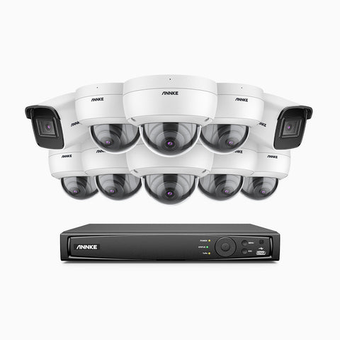 H800 - Kit videosorveglianza PoE 16 canali 8 MPX (4K), 2 telecamere bullet e 8 telecamere dome, resistente ai vandalismi IK10, visione notturna a colori e IR, microfono integrato, riconoscere di persone e veicoli, supporta ONVIF e RTSP