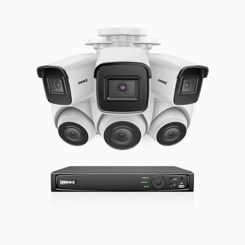 H800 - Kit videosorveglianza PoE 16 canali 8 MPX (4K), 3 telecamere bullet e 3 telecamere turret, visione notturna a colori e IR,microfono integrato, riconoscere di persone e veicoli, supporta ONVIF e RTSP