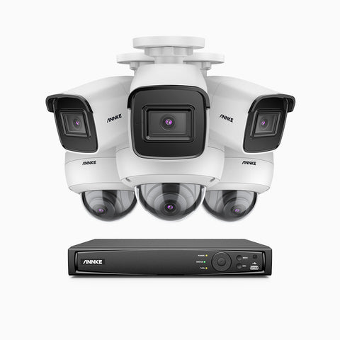 H800 - Kit videosorveglianza PoE 16 canali 8 MPX (4K), 3 telecamere bullet e 3 telecamere dome, resistente ai vandalismi IK10, visione notturna a colori e IR, microfono integrato, riconoscere di persone e veicoli, supporta ONVIF e RTSP